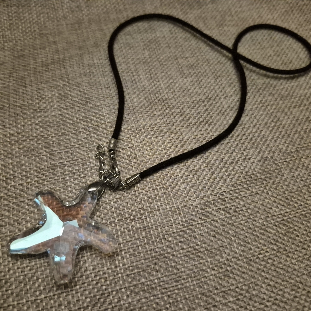 Starfish Pendant Necklace with Black Cord